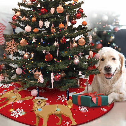 Golden Retriever Dog Red Christmas Tree Skirt, 48 Inches Lace-up Snowflake Xmas - Image 6