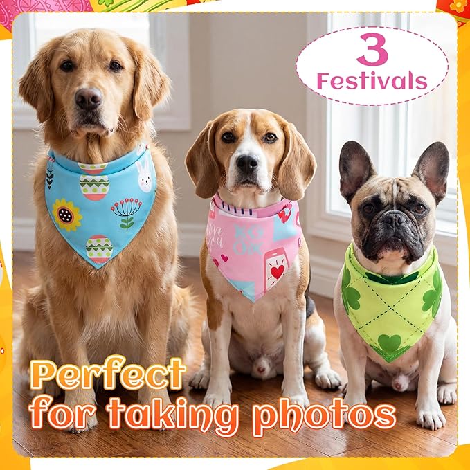 Huhumy 100 Pcs Easter Seasonal Dog Bandanas Easter Valentines Day St. Patrick's - Image 5