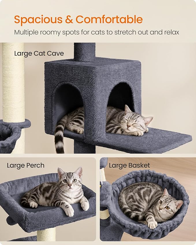 Feandrea Cat Tree, 68.5-Inch Tall Cat Tower, Scratching Posts, Double Caves - Image 3