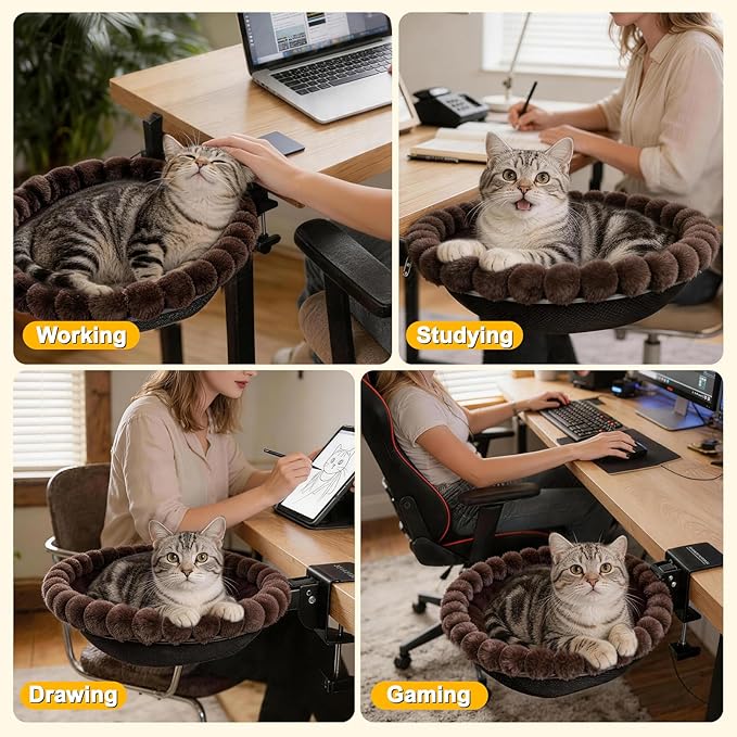 Foldable Cat Desk Bed with Sunken Design, 2 Dual-Sided Reversible Cushions - Image 8