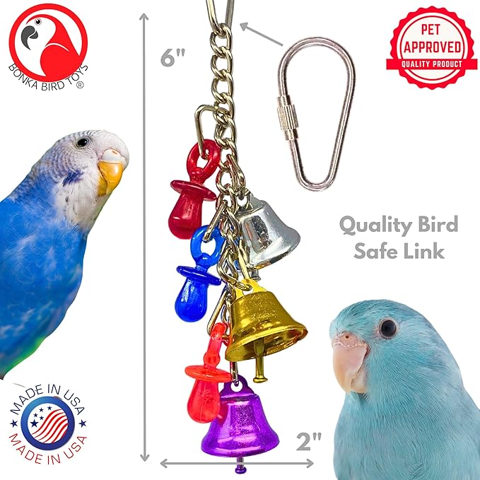 Bonka Bird Toys 1107 Jingle Bells 6" x 2" Acrylic and Metal Hanging Toy - Image 2
