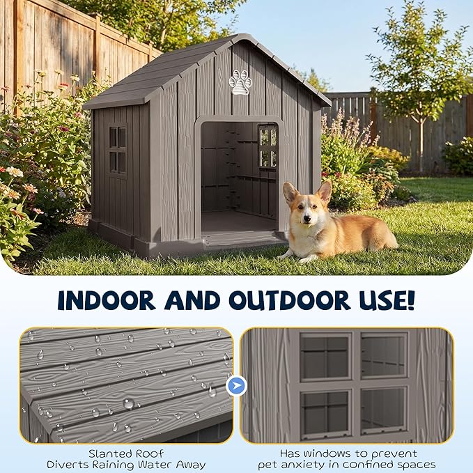 VIXZEN Dog House Outdoor, 31 Inches Weatherproof Resin Dog House Indoor Large - Image 2