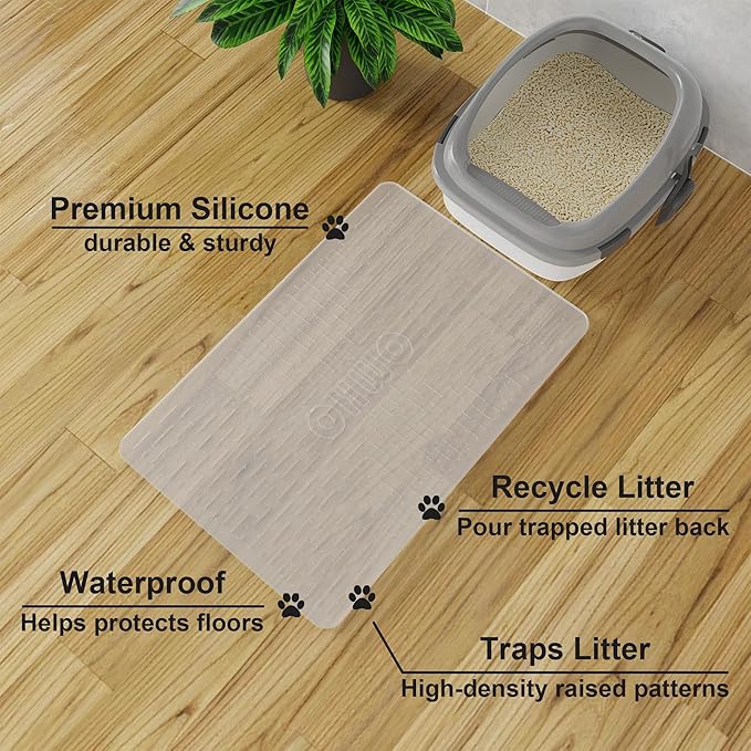 OHMO Cat Litter Mat Large Trapping Mat Premium Silicone Rubber 23.5x16 Semi - Image 2