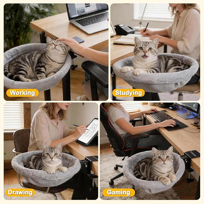 Cat Desk Bed Foldable Sunken Design, 2 Reversible Cushions - Image 8