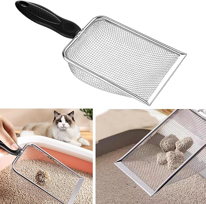 Cat Litter Scoop, Stainless Steel Cats Sturdy Mesh Scooper Kitty Metal Scooper - Image 5