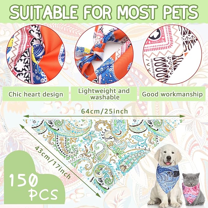 Huhumy 100 Pcs Paisley Dog Bandanas Bulk Pet Bibs Colorful Triangle Scarf Pet - Image 2