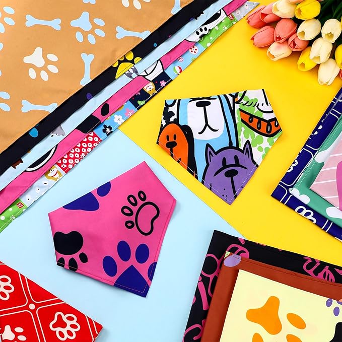 Huhumy 100 Pcs Paw Dog Bandanas Bulk Paw XL Pet Bandanas Colorful Triangle Pet - Image 7