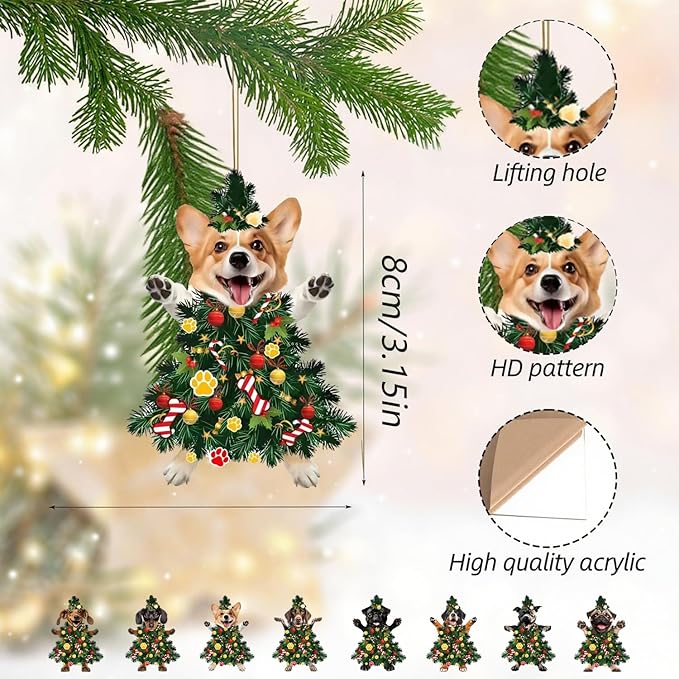 8 Pcs Christmas Tree Ornaments Acrylic Dog Hanging Ornaments - Image 3