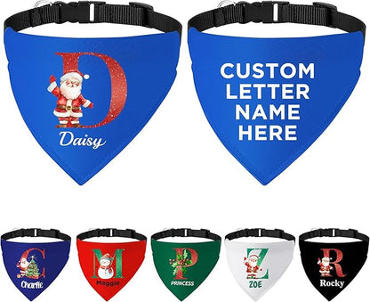 Personalized Christmas Dog Bandanas Letter Name Custom Neckwear Dog Scarf by FAMIPAWS