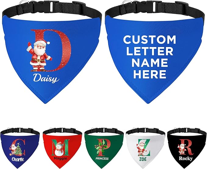 Personalized Christmas Dog Bandanas Letter Name Custom Neckwear Dog Scarf by FAMIPAWS