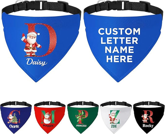 Personalized Christmas Dog Bandanas Letter Name Custom Neckwear Dog Scarf by FAMIPAWS