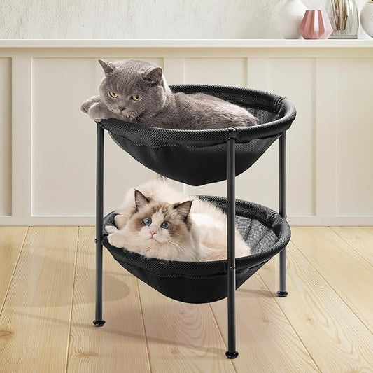 JUNSPOW Double Cat Bed Black, Breathable Pet Bed by JUNSPOW