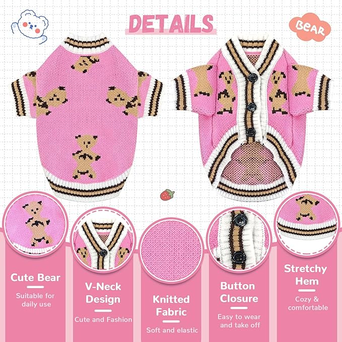 ABRRLO Small Dog Sweaters Cute Bear Dog Cardigans Clothes - Image 4
