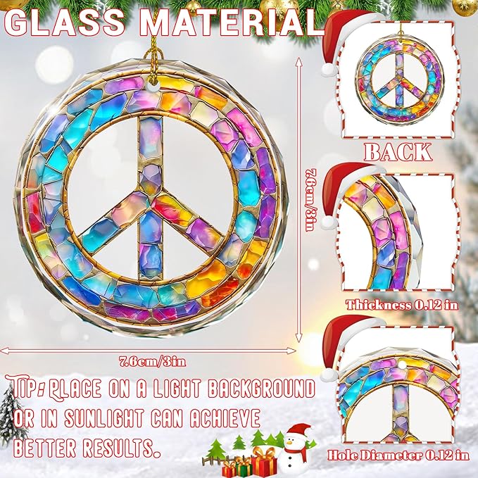 Stained Glass Peace Sign Ornament, Christmas Decorations Ornaments, Gift Idea - Image 2
