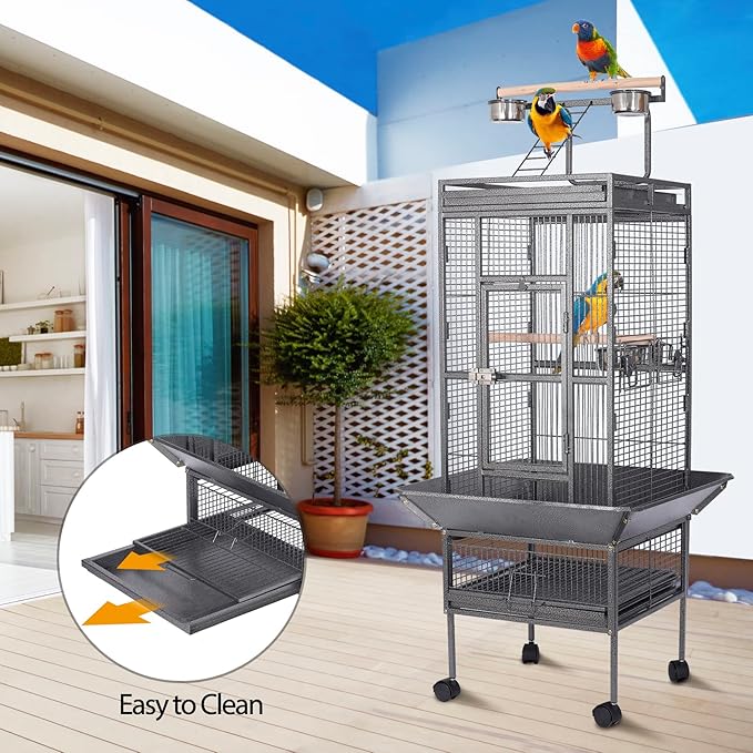 HSM 62 Inch Wrought Iron Large Bird Flight Cage - Image 4