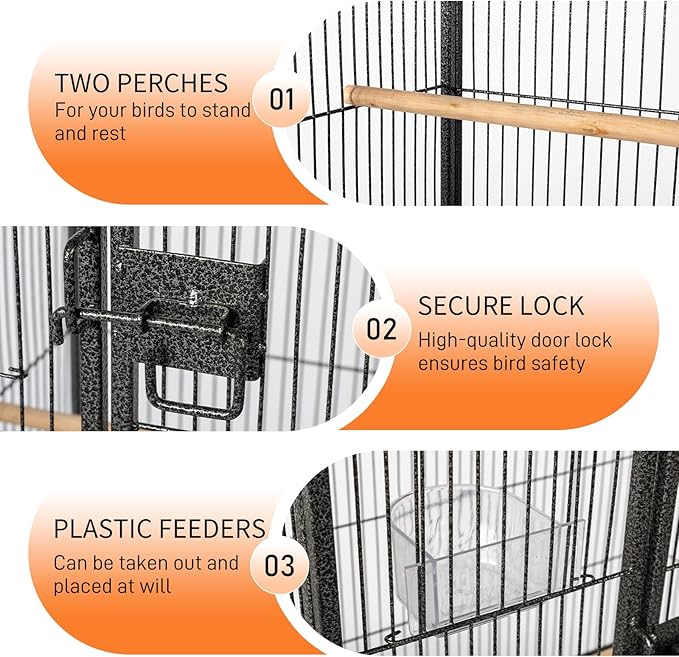 VINGLI 53-inch Bird Cage with Wheels, Durable Wrought Iron Parakeet Cage with - Image 3