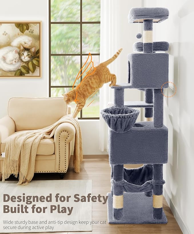 AMHANCIBLE 70 Inch Cat Tree for Large Cats, Tall Heavy Duty Kitty Playhouse - Image 6