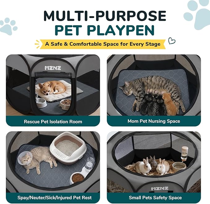 Dog Cat Playpen with Pee Pad, Portable Puppy Pet Crate Indoor - Image 3