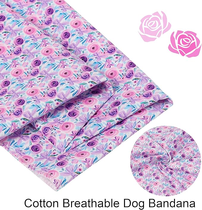 ARING PET Girl Dog Bandanas, Cute Summer Purple Rose Bow Floral Pet Bandana - Image 4