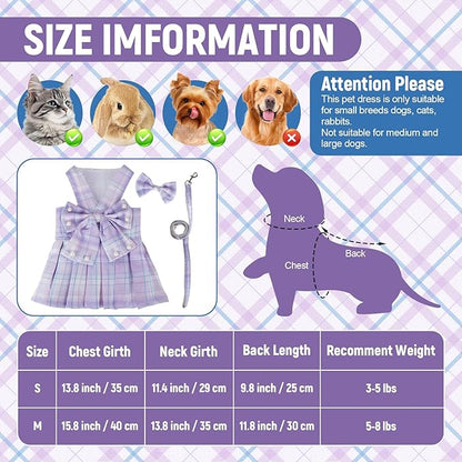 Cute Plaid Dog Dress Clothes for Small Dogs Cats Girl Purple Plaid Dog Dress - Image 2