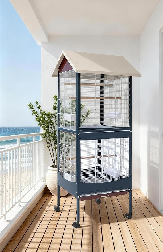 Garvee Bird Cage, w/Removeble Tray, Waterproof Roof, Lockable Caster, Indoor& - Image 9