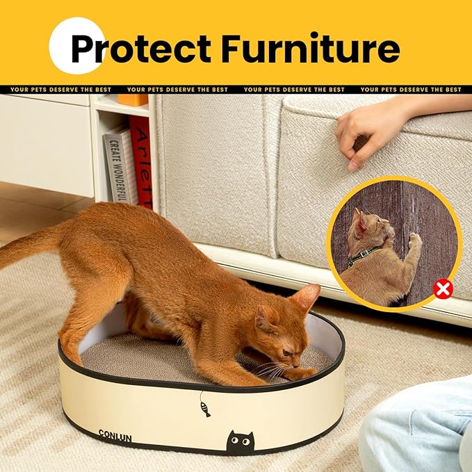 Conlun Cat Scratcher Box with 4 Cat Scratching Board Reversible Cat Scratch Pad - Image 4