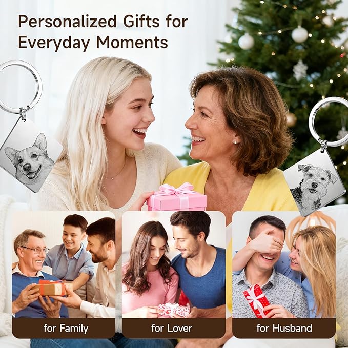 Custom Dog or Cat Portrait Keychain, Personalized Photo Engraved Keychains - Image 7