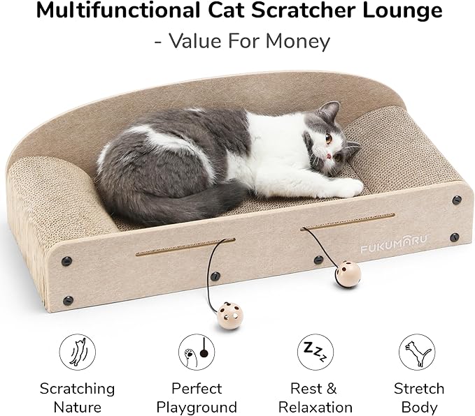 FUKUMARU 26 Inch Cat Scratcher Bed, 2 Reversible Cardboard Cat Scratch Pads - Image 2