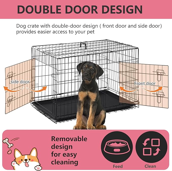 FDW 45 Inch Dog Crate for Large Dogs, Folding Metal Cage - Image 4
