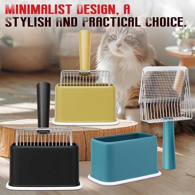 Metal Cat Litter Scoop with Holder, Heavy Duty Deep Sifter with Dual-Hole - Image 8