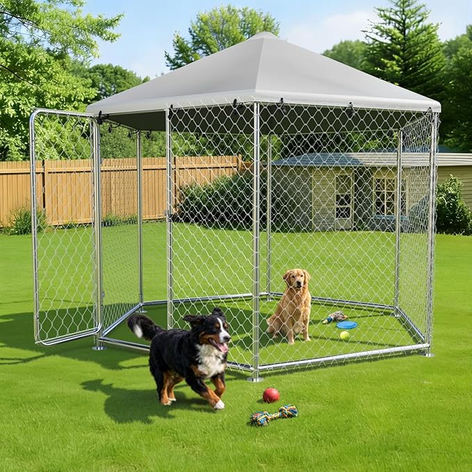 6.8x6.8 FT Heavy Duty Large Outdoor Dog Kennel Outside, Galvanized Steel - Image 7