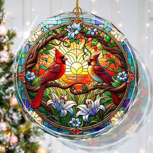 Stained Glass Cardinal Ornament, Vintage Christmas Tree Decor, Cardinal by Kooirsp