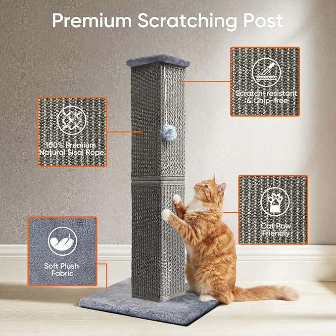 Cat Scratching Post 32 Inch for Indoor Large Cats and Kitten, Nature Sisal Tall - Image 3