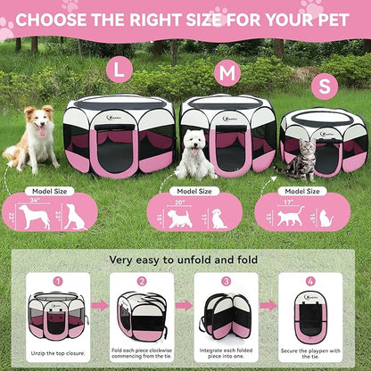 Pink Puppy Playpen for Middle Dog Cat, Dogs Tent Crate Cage Indoor/Outdoor - Image 8