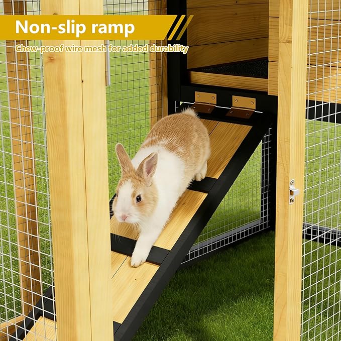 Outdoor Rabbit Hutch with Chew-Proof, 2-Story Bunny Cage with Pull-Out Leak - Image 6