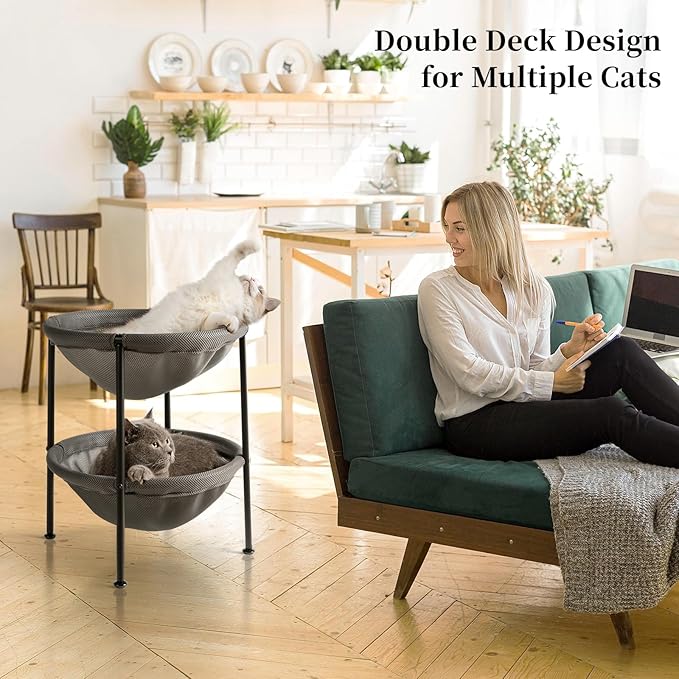 JUNSPOW Double Cat Bed Grey, Breathable Kitty Bed - Image 2