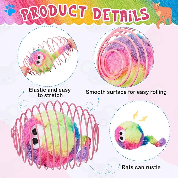 Jecery 5 Pcs Cat Spring Balls Toys Stretchable Rolling Balls Colorful Playful - Image 3