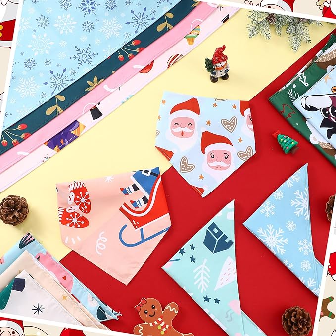 Huhumy 100 Pcs Christmas Dog Bandanas Bulk Pet Bibs Colorful Triangle Scarf - Image 4