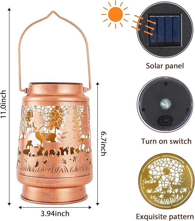 Solar Lanterns Outdoor Waterproof, Deer Forest Design Hanging Solar Lights - Image 2