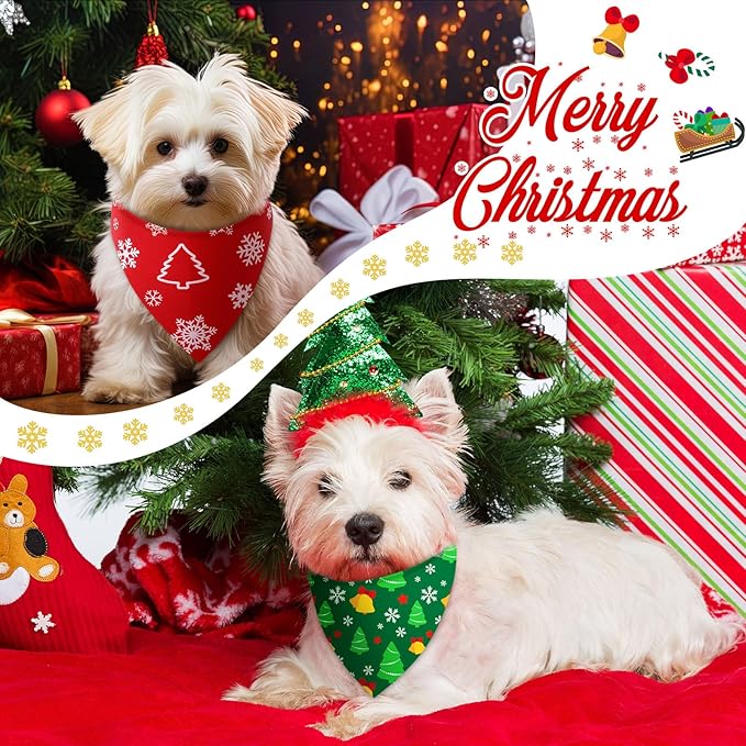 Preboun 50 Pcs Christmas Dog Bandanas Bulk Red and Green Bandanas - Image 2