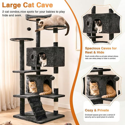 FDW | 54" Cat Tree Tower | Dark Gray | Multi-Level Indoor Activity Center - Image 5