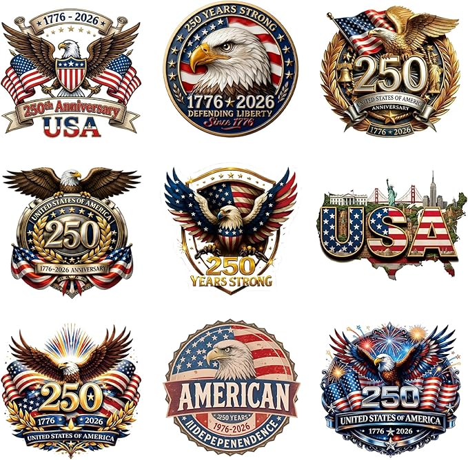 9 Pcs 250th Anniversary USA Ornament Eagle 1776-2026 Independence Day Decor 2D by NSSHEL