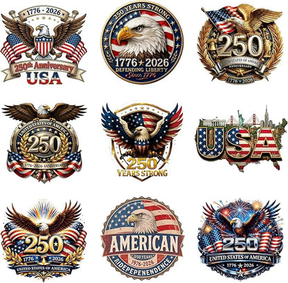 9 Pcs 250th Anniversary USA Ornament Eagle 1776-2026 Independence Day Decor 2D by NSSHEL