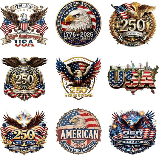 9 Pcs 250th Anniversary USA Ornament Eagle 1776-2026 Independence Day Decor 2D by NSSHEL