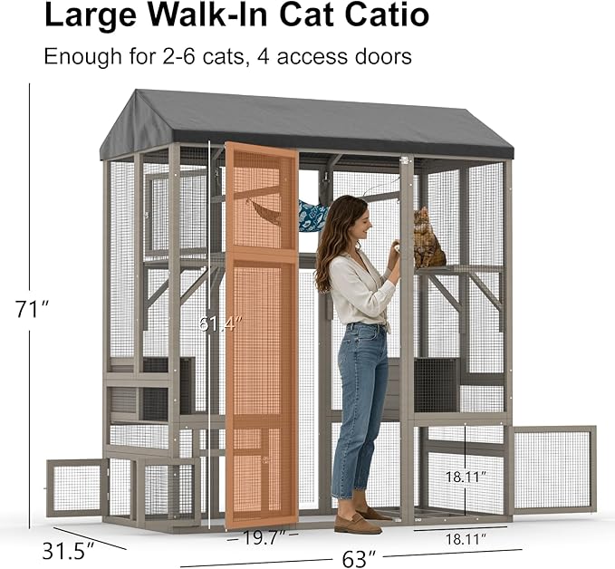 TIMHAKA 71 inch Large Catio Outdoor Cat Enclosure, Cat Catio - Image 4