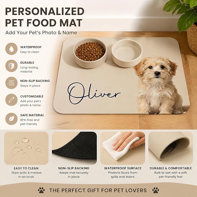 Personalized Dog & Cat Mat for Food & Water Bowls, Custom Pet Food Mat - Image 3