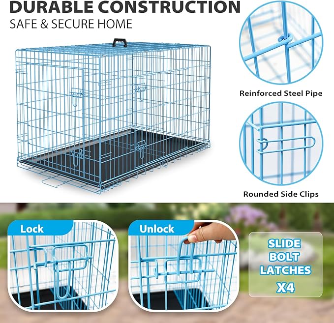 BestPet | Dog Crate | 42" | Blue | Foldable Metal Kennel - Image 4