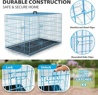 BestPet | Dog Crate | 42" | Blue | Foldable Metal Kennel - Image 4