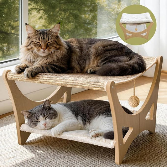Double-Layer Cat Hammock Bed, Wooden Elevated Cat Beds by GreenPetopia