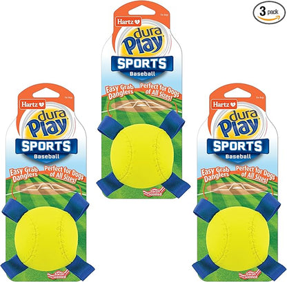 Hartz Dura Play Sports Baseball Dog Toy, Bacon Scented Squeaky Latex Yellow & by Hartz